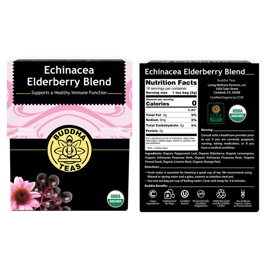 佛陀茶｜有機草本茶包 紫錐花接骨木混合 18 包裝