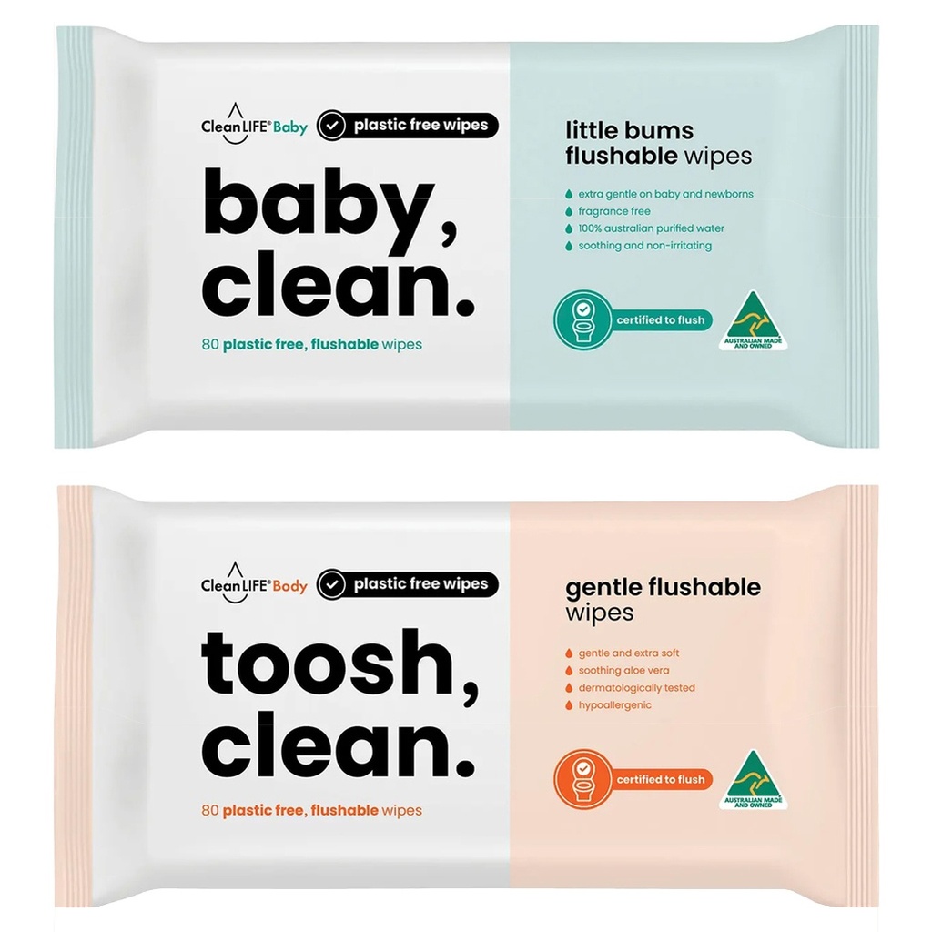 CLEANLIFE | Flushable Plastic Free Wipes Clean 80pk