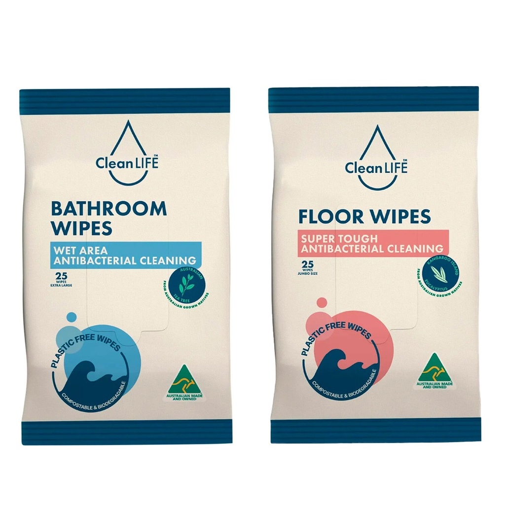 CLEANLIFE | Plastic Free Wipes Antibacterial Cleaning 25pk