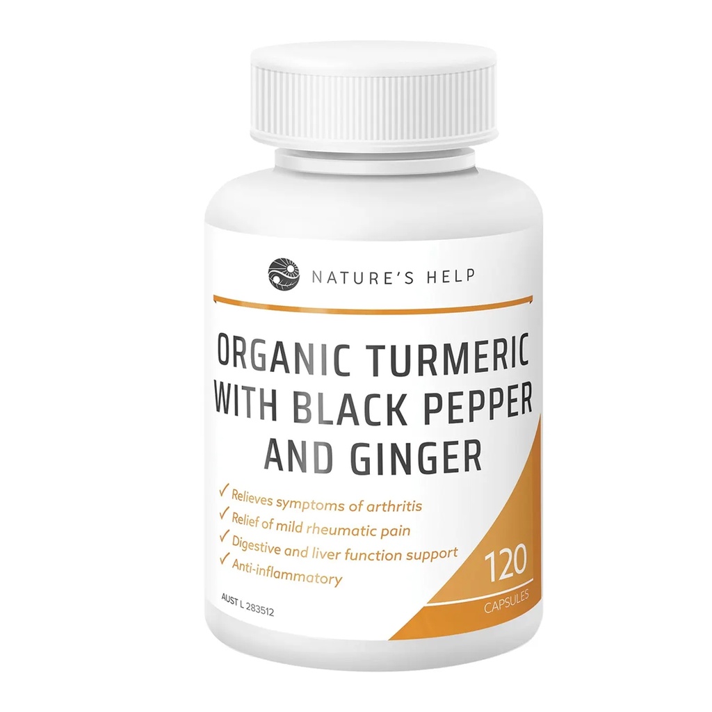 NATURE'S HELP | Organic Turmeric Capsules with Black Pepper & Ginger 120 Caps