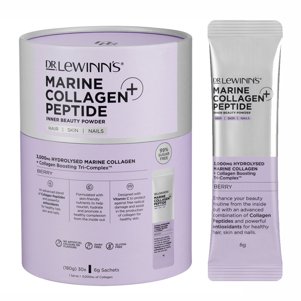 DR. LEWINN'S | Marine Collagen Peptide+ Inner Beauty Powder Berry, 6g/sachet - a pack of 30 sachets