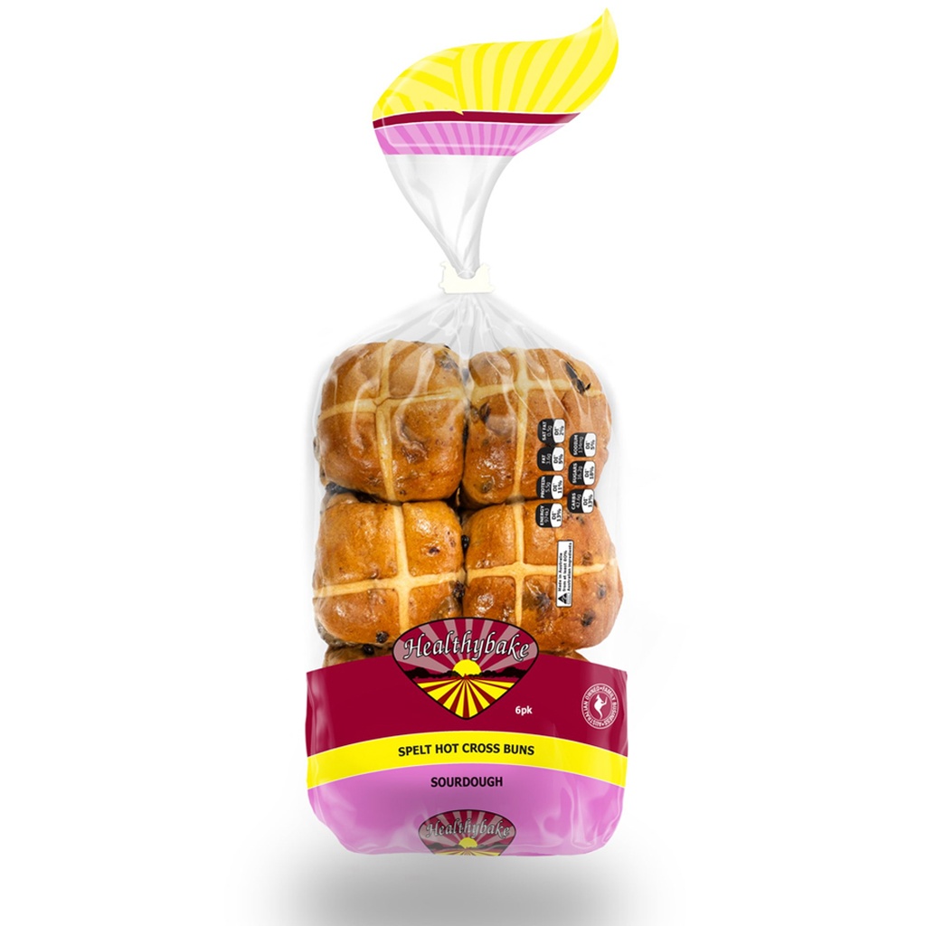 HEALTHYBAKE | Organic Spelt Hot Cross Buns Sourdough, Pack 6 Packs