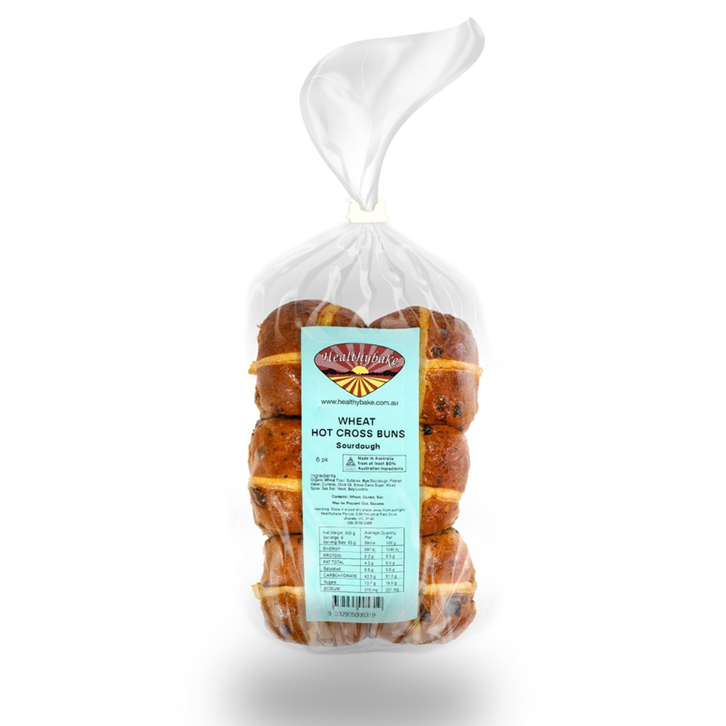 HEALTHYBAKE | Organic Wheat Hot Cross Buns Sourdough, Pack Of 6 Packs