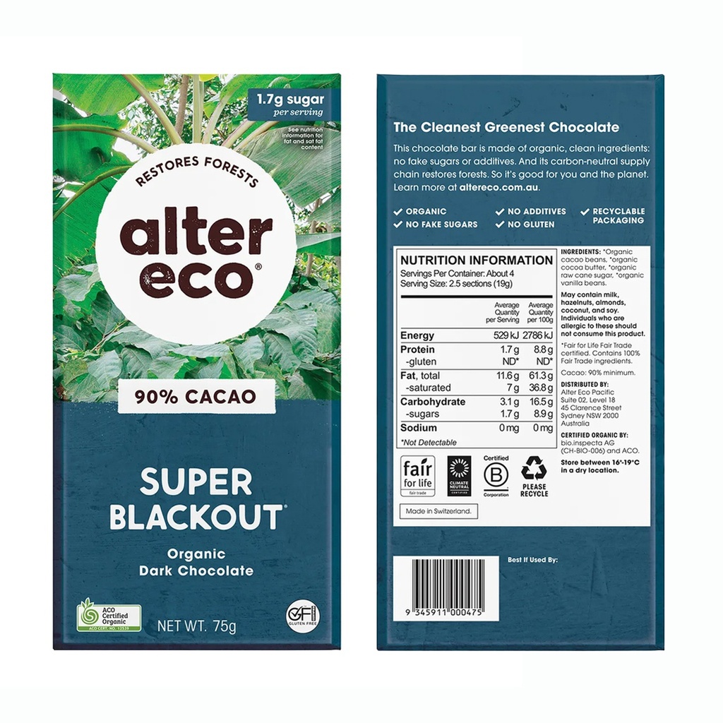 ALTER ECO | Chocolate Organic Dark Super Blackout 75g