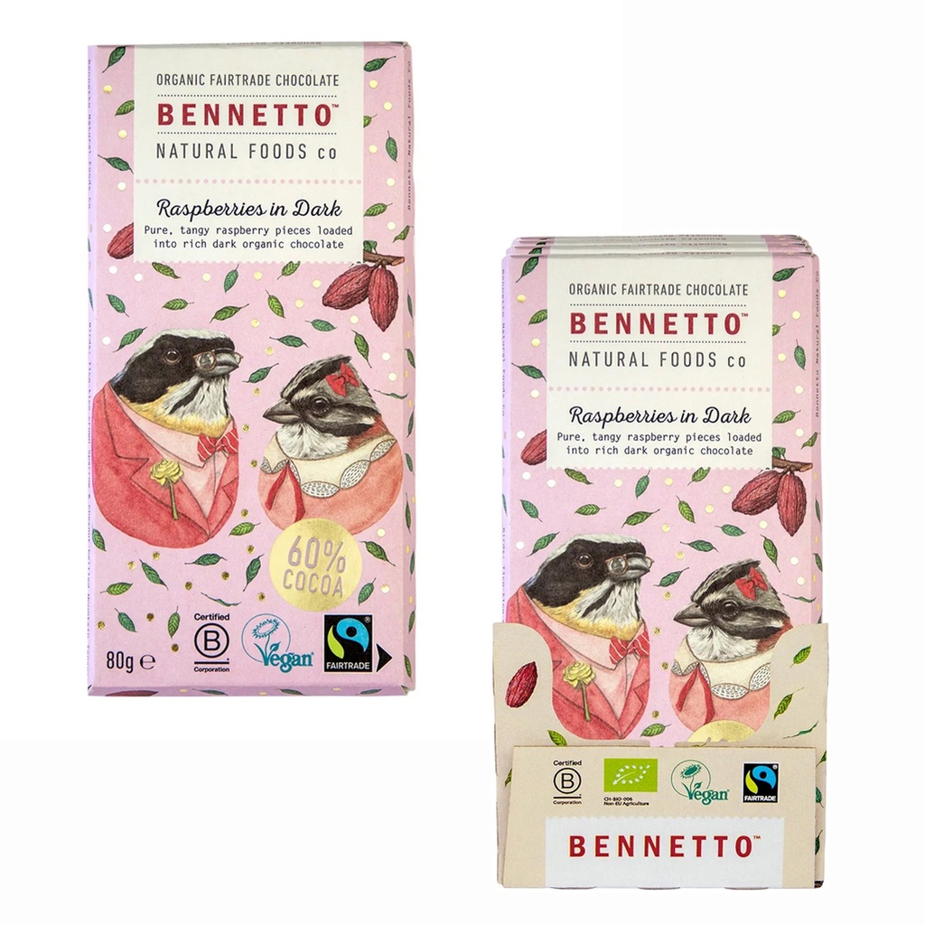 BENNETTO | 有机黑巧克力覆盖覆盆子 80克