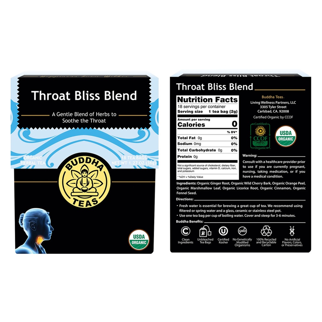 BUDDHA TEAS | Organic Herbal Tea Bags Throat Bliss Blend 18pk