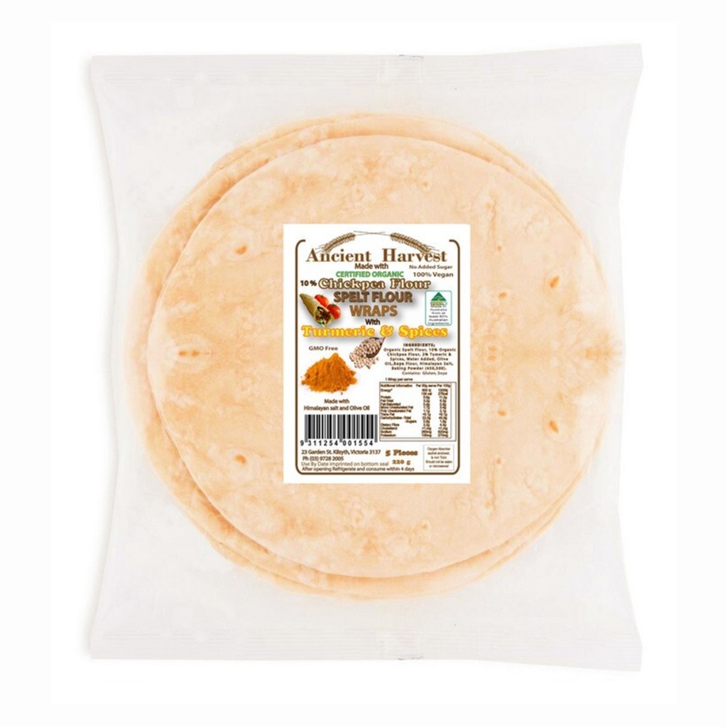 ANCIENT HARVEST | Organic Spelt & Chick Pea with Turmeric Wraps 220g