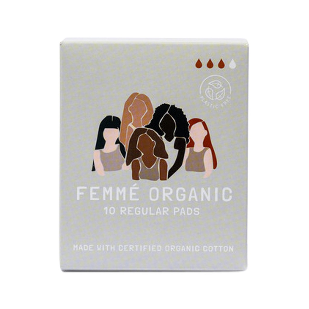 FEMME ORGANIC | Organic Cotton Pads Regular, Pack of 10 Pack