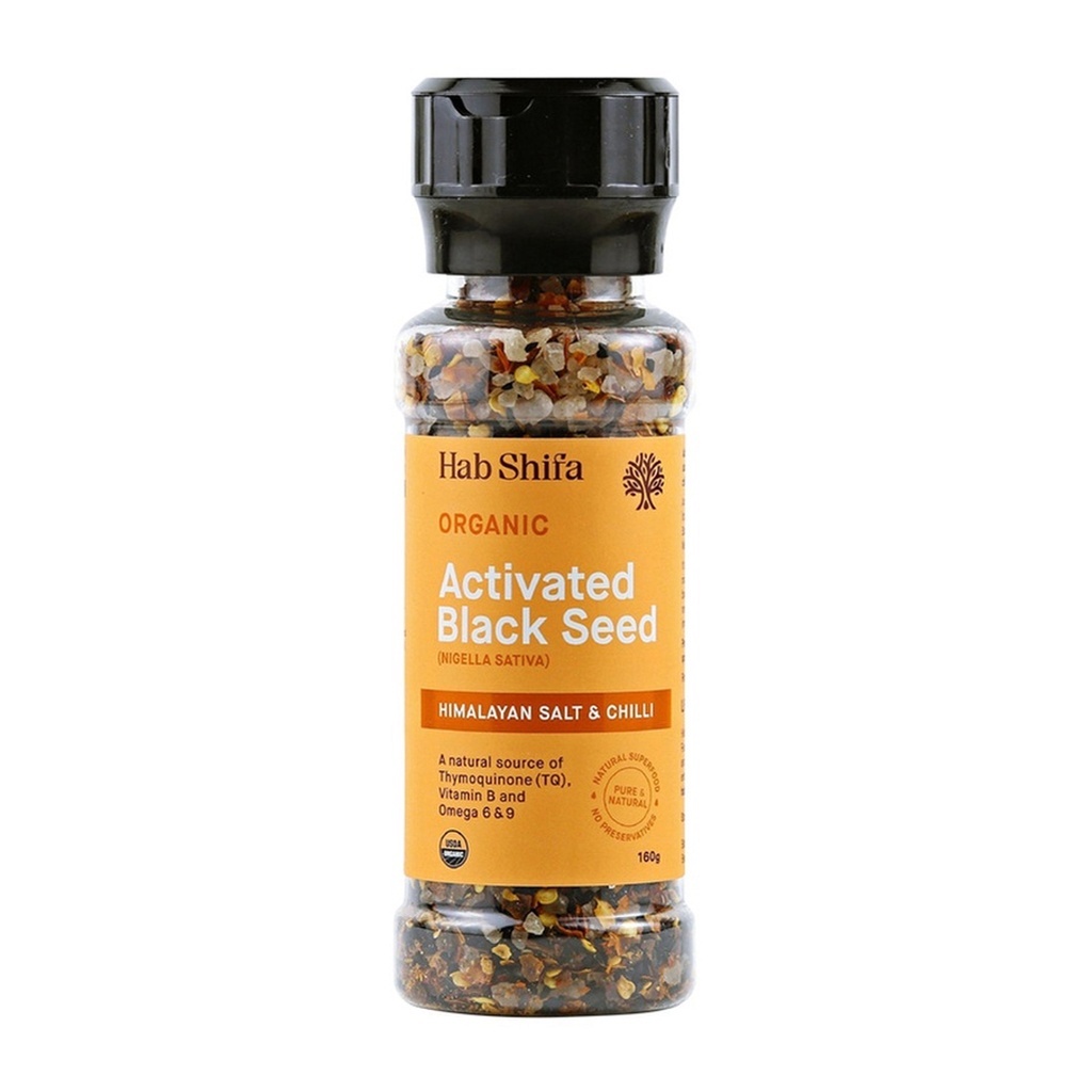 HAB SHIFA | Organic Activated Black Seed with Himalayan Salt & Chilli Grinder 160g