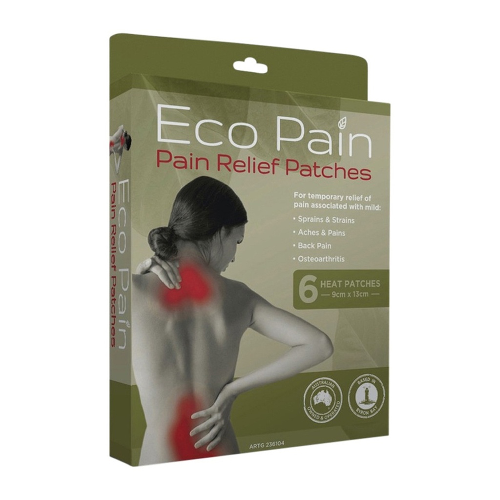 BYRON NATURALS | with Eco Pain Pain Relief Patches (Heat Patches - 9cm x 13cm), 6 Packs