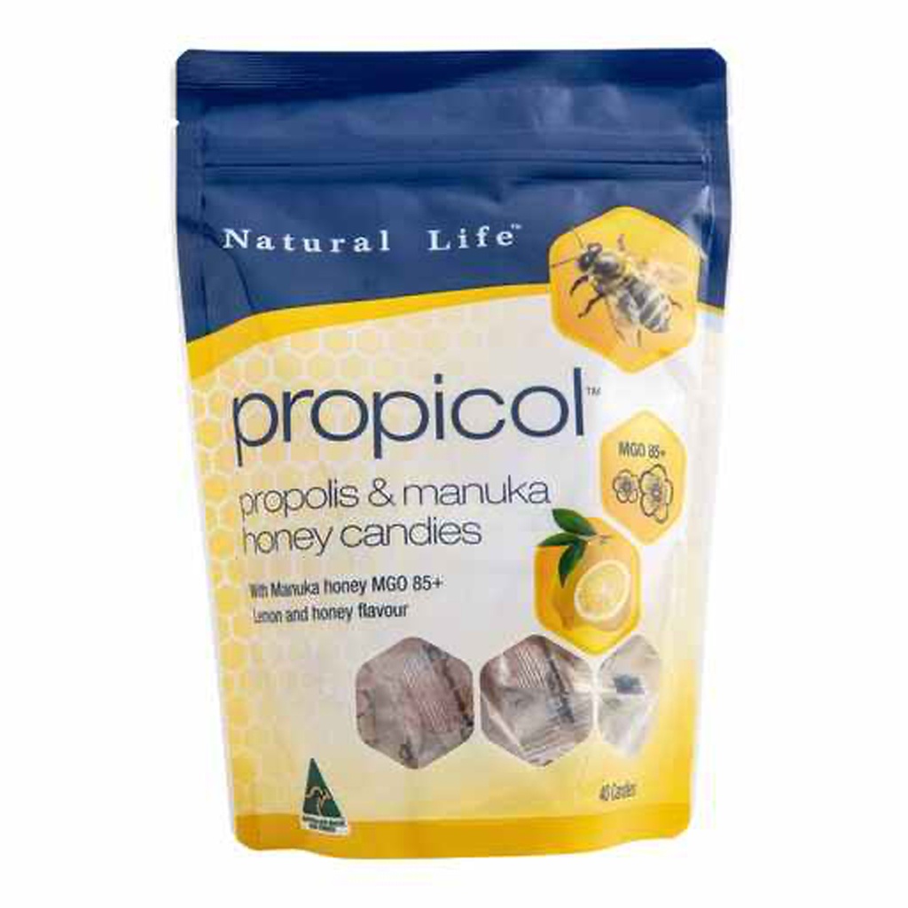 NATURAL LIFE | Propicol (Propolis & Manuka Honey Candies) with manuka honey MGO 85+ Lemon and Honey x 40 Pack