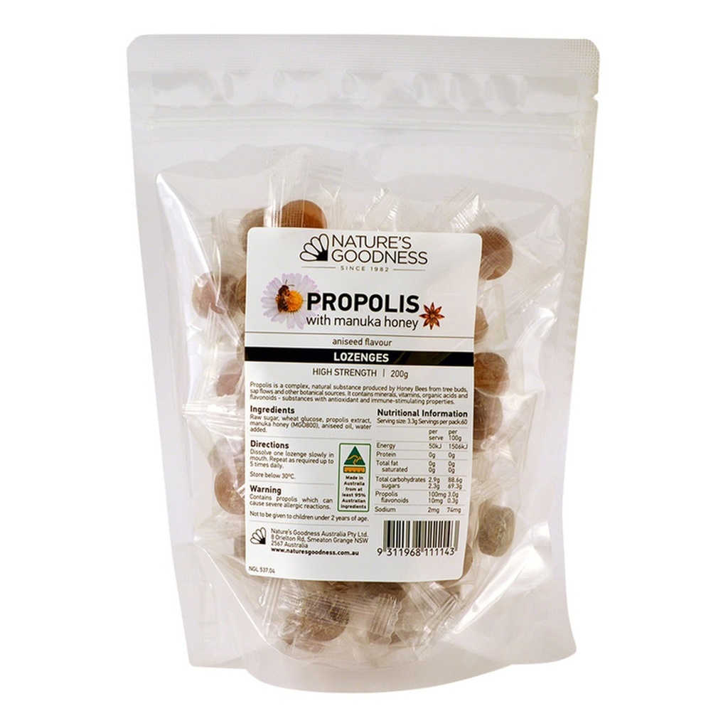 NATURE'S GOODNESS | Propolis with Manuka Honey Lozenges (High Strength) Aniseed Flavour 200g