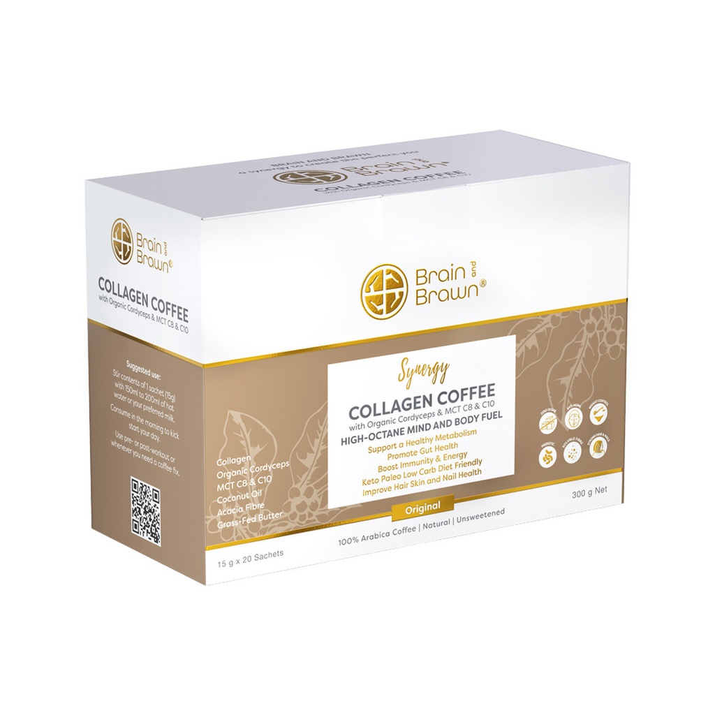 BRAIN AND BRAWN | Collagen Coffee Synergy (Organic Cordyceps & MCT C8 & C10), 15g x20 Sachets