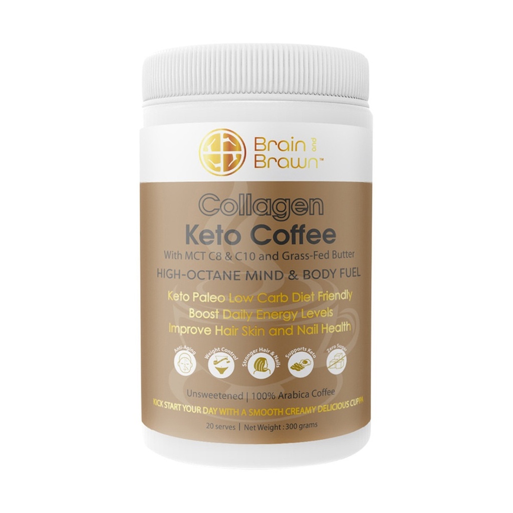 BRAIN AND BRAWN | Collagen Keto Coffee (with MCT C8 & C10 and Grass-Fed Butter) Unsweetened 300g