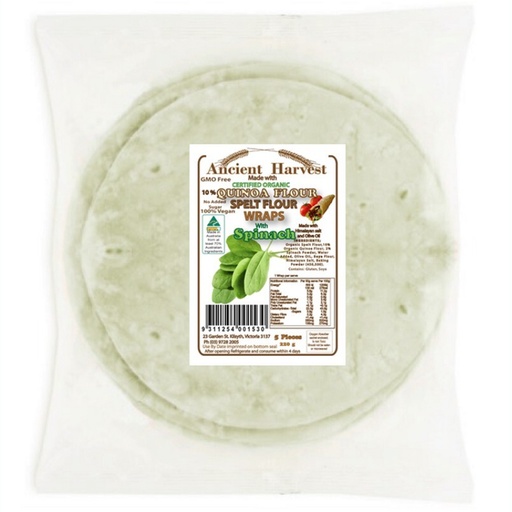 ANCIENT HARVEST | Organic Quinoa Spelt Flour Spinach Wraps 220g