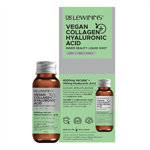 DR. LEWINN'S | Inner Beauty Vegan Collagen & Hyaluronic Acid Liquid Shot, Cloudy Apple, 50ml/shots - a pack of 10 shots