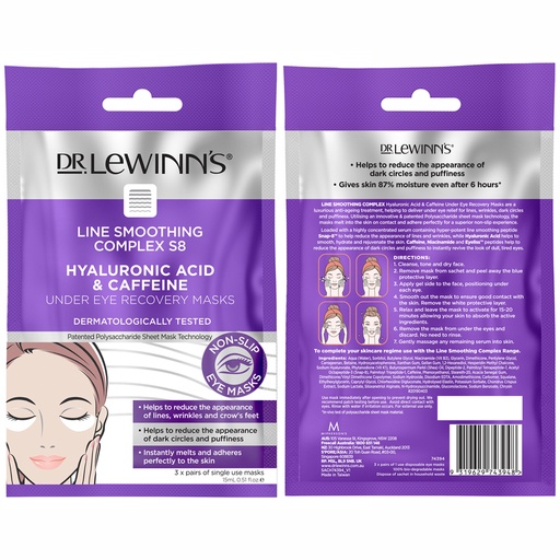 DR. LEWINN'S | 线条平滑复合透明质酸与咖啡因眼部修复面膜，3对装