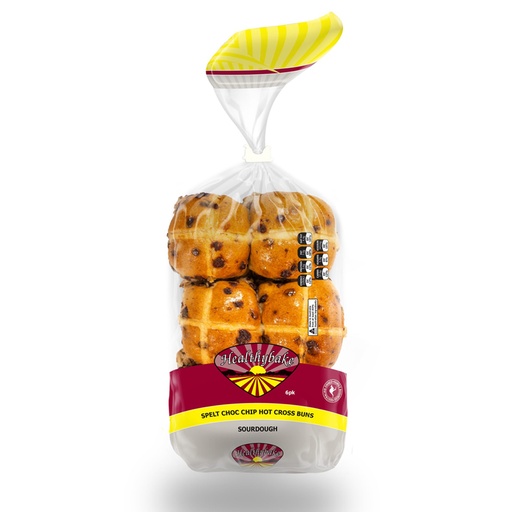 HEALTHYBAKE | Organic Spelt Choc Chip Hot Cross Buns Sourdough, Pack Of 6 Packs