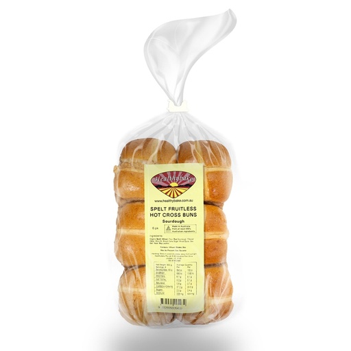 HEALTHYBAKE | Organic Spelt Fruitless Hot Cross Buns Sourdough, Pack Of 6 Packs