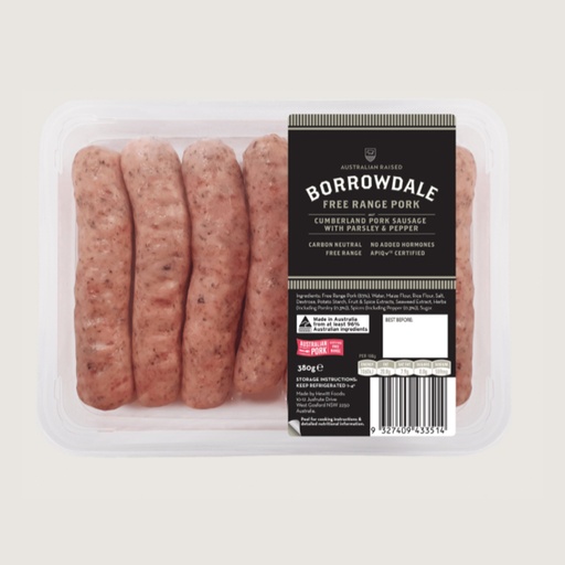 BORROWDALE FREE RANGE PORK | Certified Free-Range Cumberland Pork Sausages with Parsley & Pepper (approx 400g)