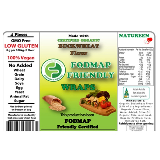 NATUREEN | FODMAP Friendly Wraps with Organic Buckwheat Flour 200g (4 Pack)