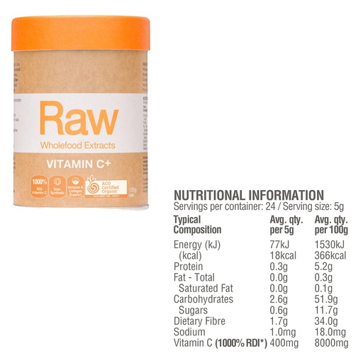 AMAZONIA | Raw Wholefood Extracts Vitamin C+ Passionfruit Flavour 120g 【Certified Organic】