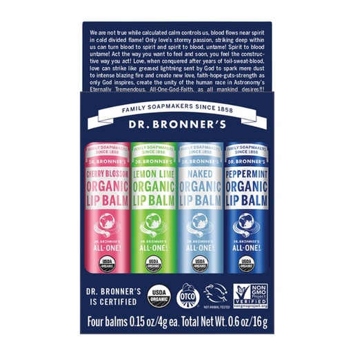 Dr. Bronner's | 有机护唇膏 4克 x 4支装（含：樱花、柠檬青柠、无香、薄荷）
