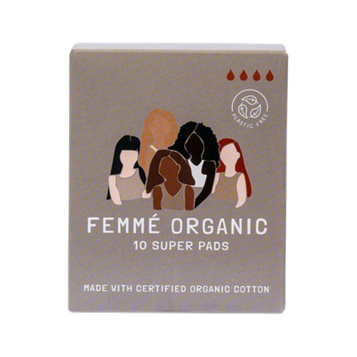 FEMME ORGANIC | Organic Cotton Pads Super, Pack of 10 Packs