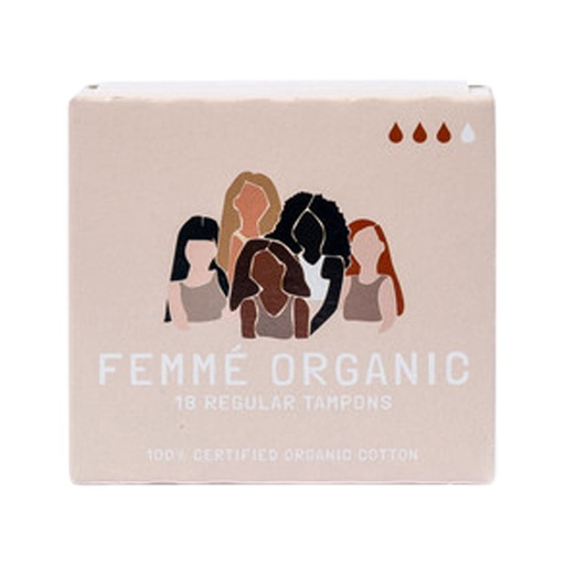 FEMME ORGANIC | Organic Cotton Tampons Regular, Pack of 18 Packs