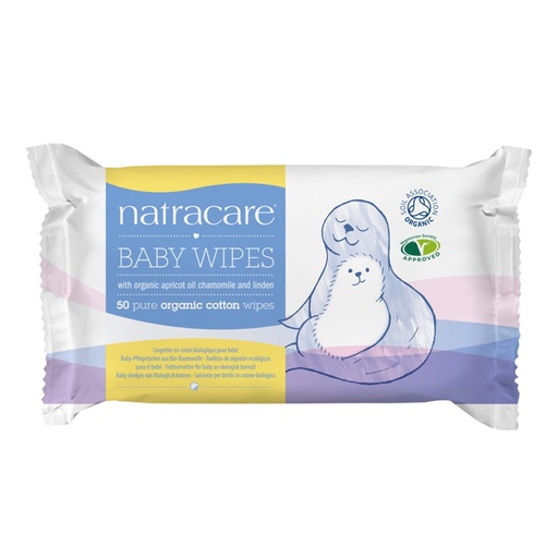 NATRACARE | 有机棉婴儿湿巾（添加有机杏仁油、洋甘菊和菩提树），50片装