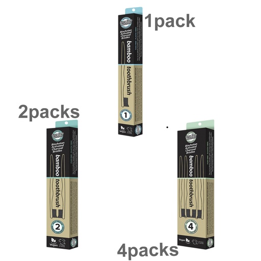 ESSENZZA FUSS FREE NATURALS | Bamboo Toothbrush with Activated Charcoal Bristles, Medium