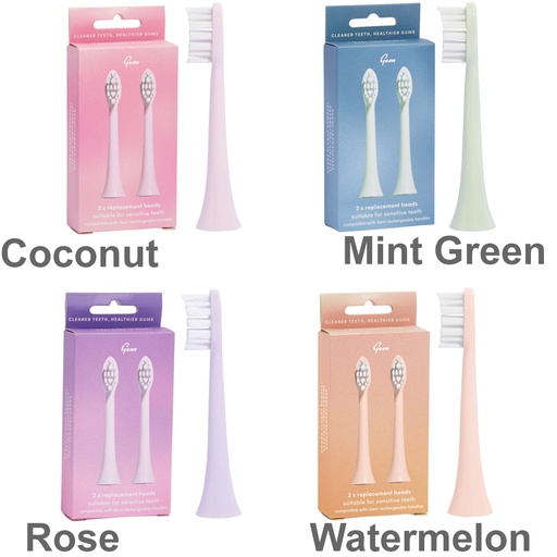 GEM | Electric Toothbrush Replacement Heads, Pack of 2 Pack - Assorted colours