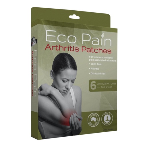 BYRON NATURALS | with Eco Pain Arthritis Patches (Arnica Patches - 9cm x 13cm), 6 Packs