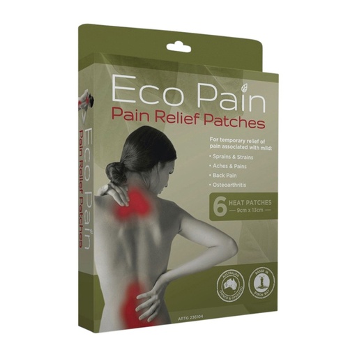 BYRON NATURALS | with Eco Pain Pain Relief Patches (Heat Patches - 9cm x 13cm), 6 Packs