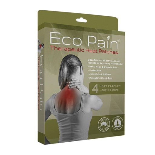 BYRON NATURALS | with Eco Pain Therapeutic Heat Patches (Heat Patches - 10cm x 13cm), 4 Pack