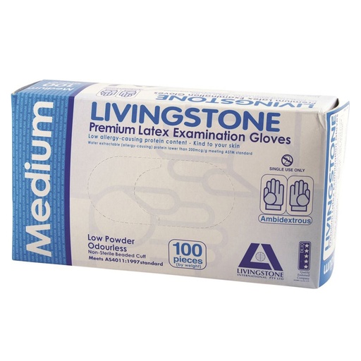 LIVINGSTONE | 乳膠手套低粉中號 x 100 包