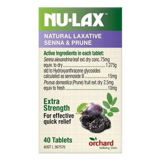 NU-LAX | Natural Laxative Extra Strength Senna & Prunes 40t