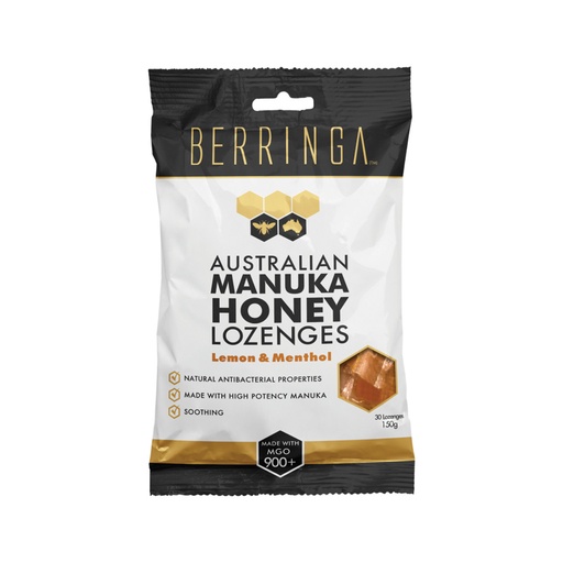 BERRINGA | Australian Manuka Honey Lozenges Lemon & Menthol (made with MGO 900+) 30 lozenges, 150g