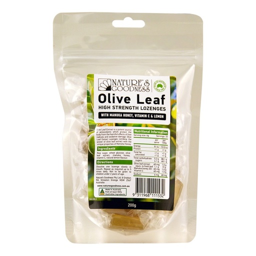 NATURE'S GOODNESS | Olive Leaf High Strength Lozenges (with Vitamin C, Manuka Honey & Lemon) 200g
