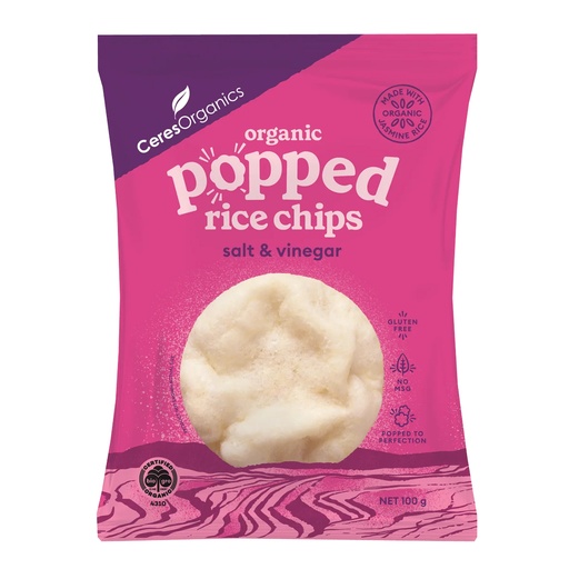 CERES ORGANICS | Popped Rice Chips Salt & Vinegar, 100g