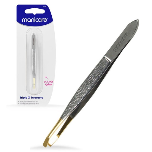 MANICARE | Triple X Tweezers, Gold Tipped