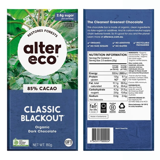 ALTER ECO | Chocolate Organic Dark Classic Blackout 80g
