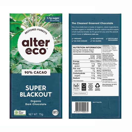 ALTER ECO | Chocolate Organic Dark Super Blackout 75g