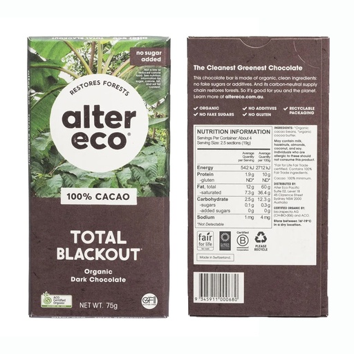 ALTER ECO | Chocolate Organic Dark Total Blackout 75g