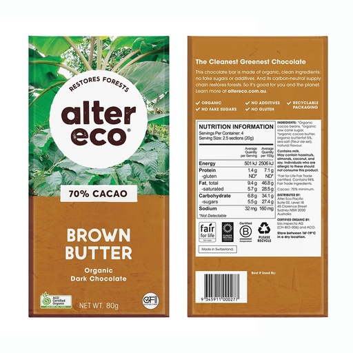 ALTER ECO ｜Chocolate Organic Dark Brown Butter 80g
