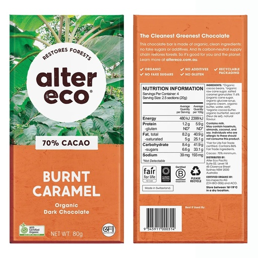 ALTER ECO | Chocolate Organic Dark Burnt Caramel 80g