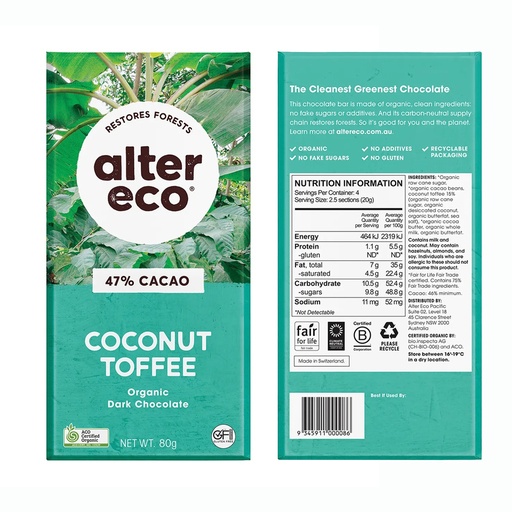 ALTER ECO | Chocolate Organic Dark Coconut Toffee 80g
