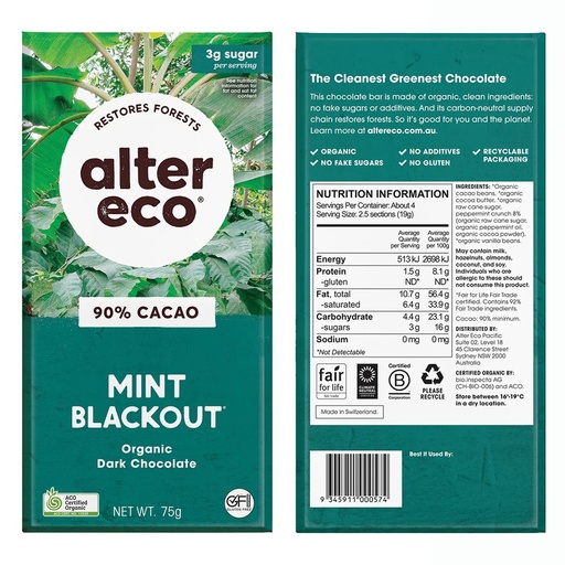 ALTER ECO | Chocolate Organic Dark Mint Blackout 75g