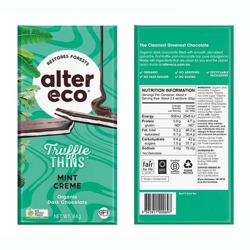 ALTER ECO | Chocolate Organic Mint Creme Dark Truffle 84g