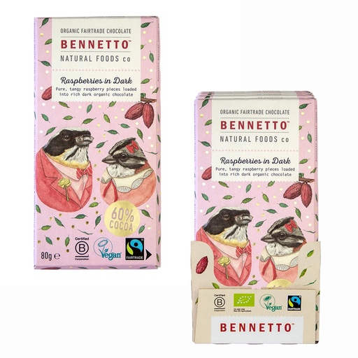 BENNETTO | Organic Dark Chocolate Raspberries In Dark 80g